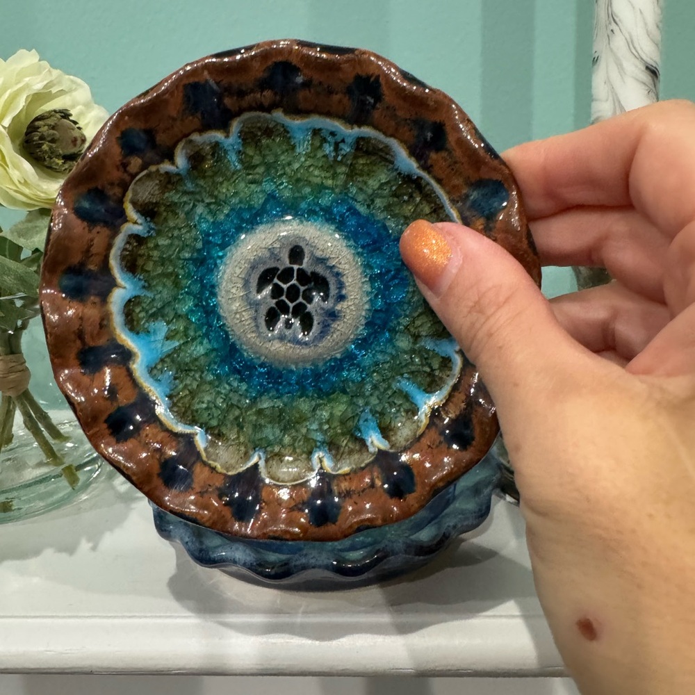 Handcrafted Ceramic Bowl Set - Blue, Brown, Green